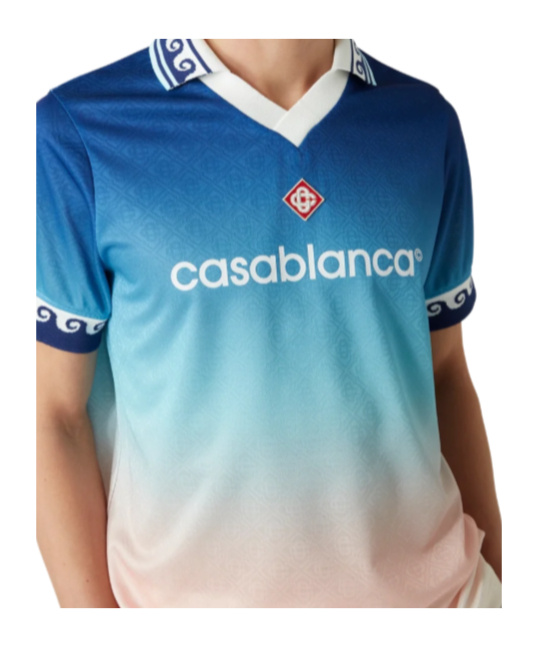 Shop Casablanca Gradient-jacquard Football Jersey In Blue