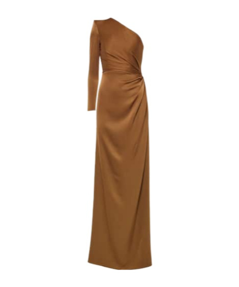 Alex Perry One-shoulder Satin Gown In Brown