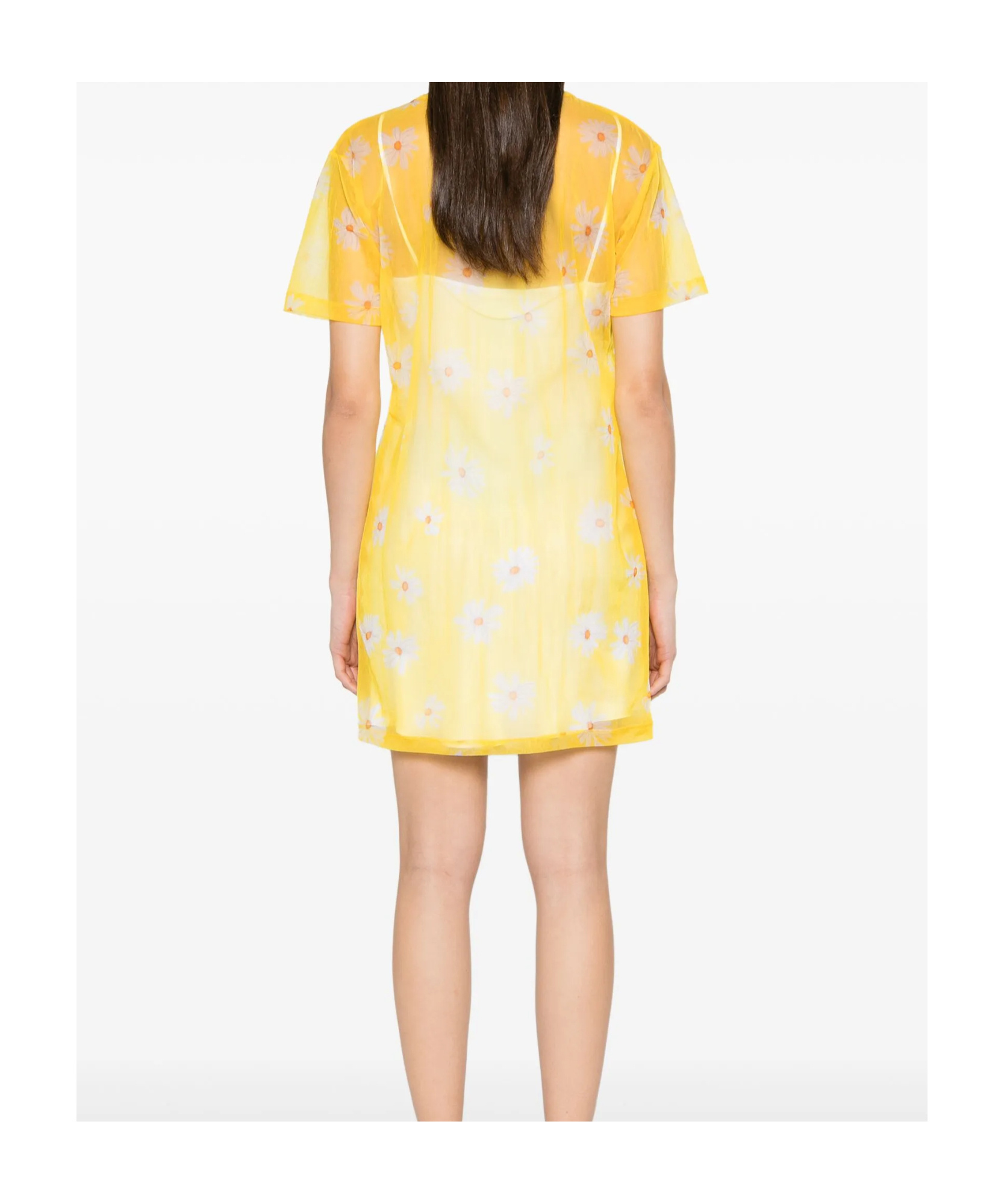 Moschino Sheer Daisy Floral Mini Dress In Yellow