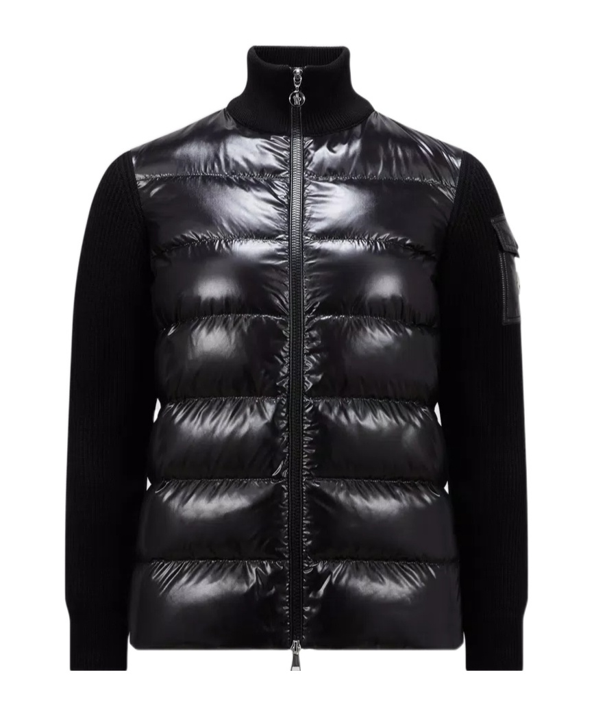 Moncler Knitted-panels Puffer Jacket In Black