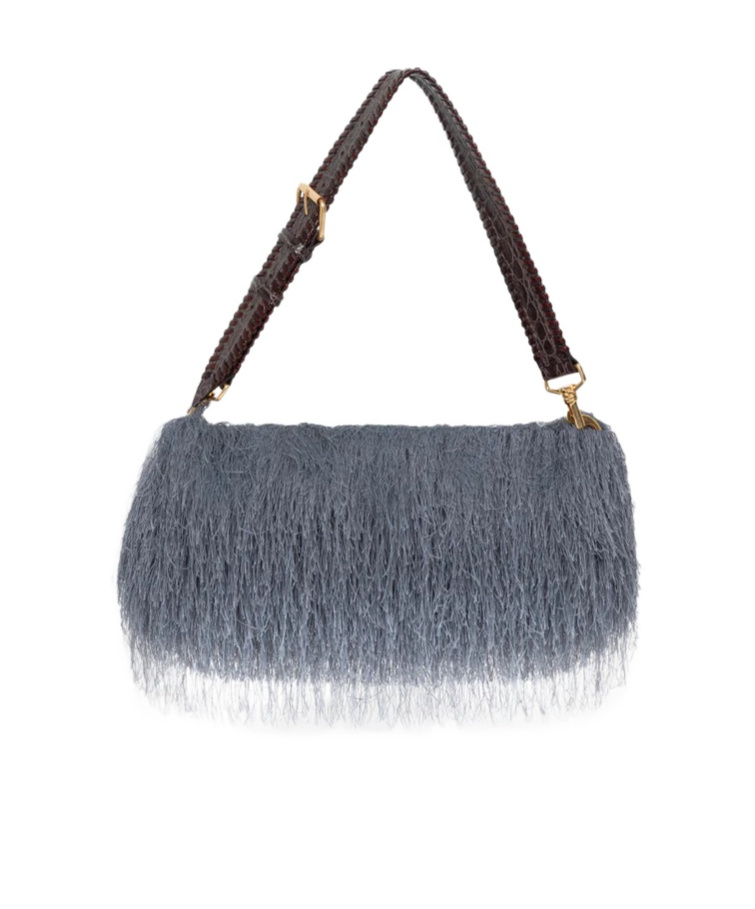 Dries Van Noten Fringed Shoulder Bag In Gray