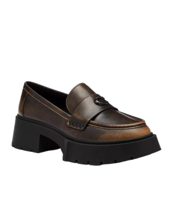 Coach Leah Platform Loafer In Loved Leather In Black