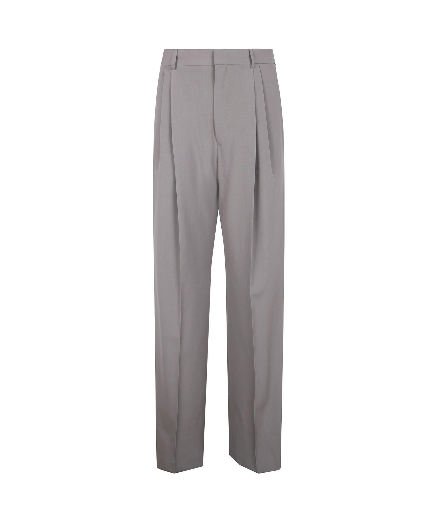 Dries Van Noten Pleated Straight Leg Panrom Trousers In Gray