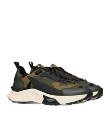 Shop Valentino Low Top True Act Camouflage Trainer In Rubberised Fabric In Black