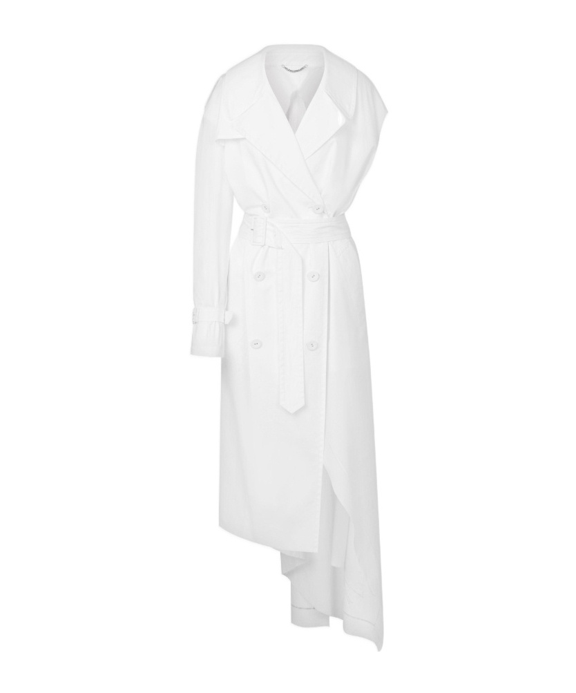 Moschino Asymmetrical Trench Coat In Stretch Poplin In White
