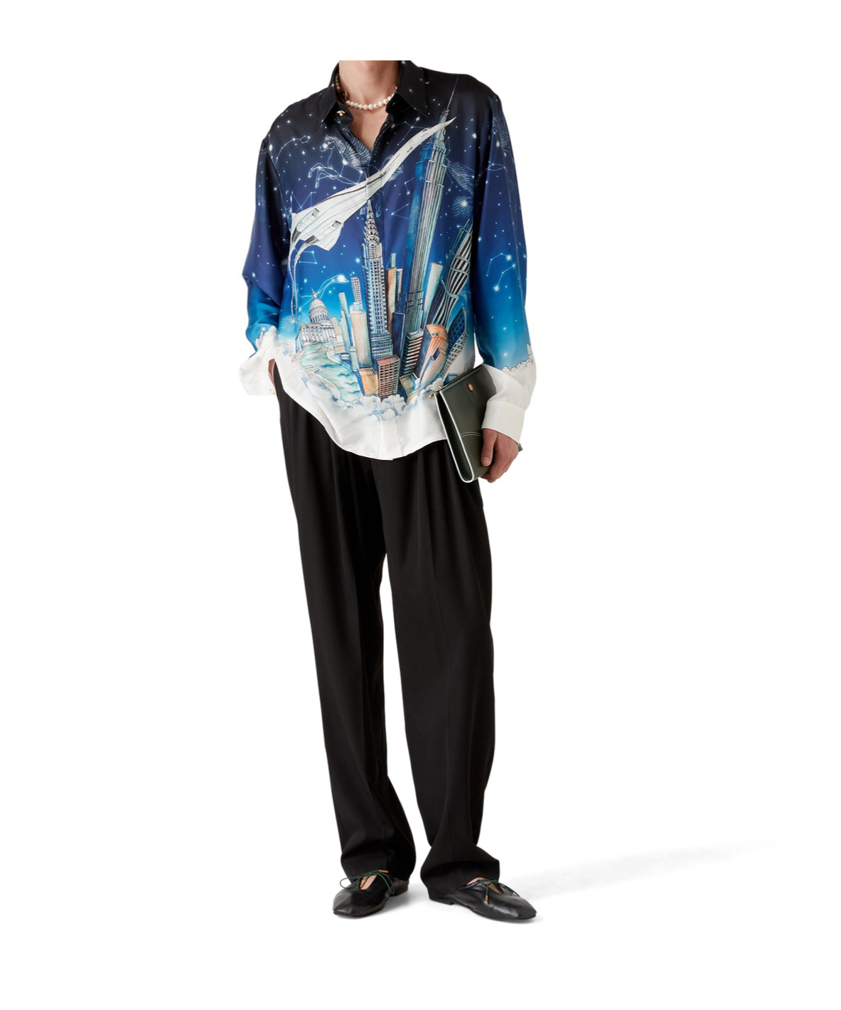 Casablanca Mens Vol De Nuit Classic Long-sleeve Silk Shirt Xl In Blue