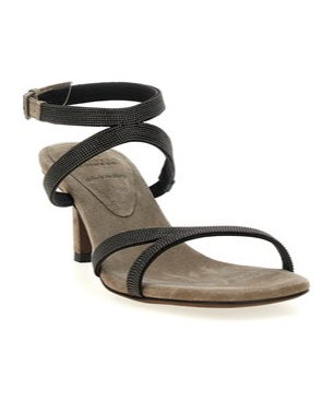 Brunello Cucinelli Sandal City Grey With Precious Straps In Multicolor