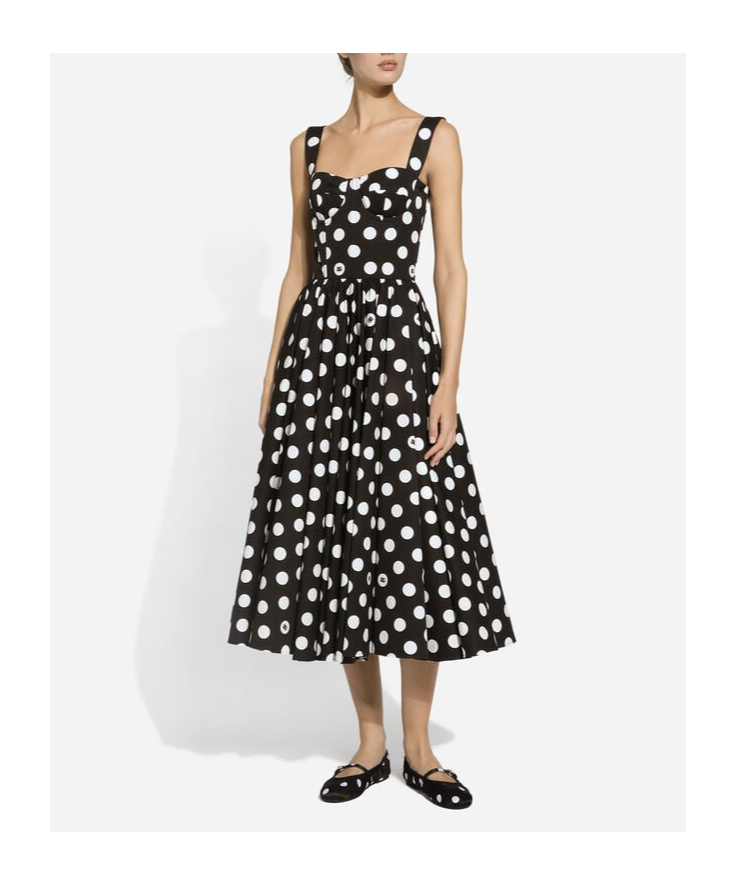 Shop Dolce & Gabbana Polka-dot Corset Midi Dress In Black