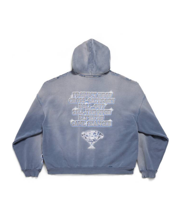 Balenciaga Slogan-print Cotton Hoodie In Blue