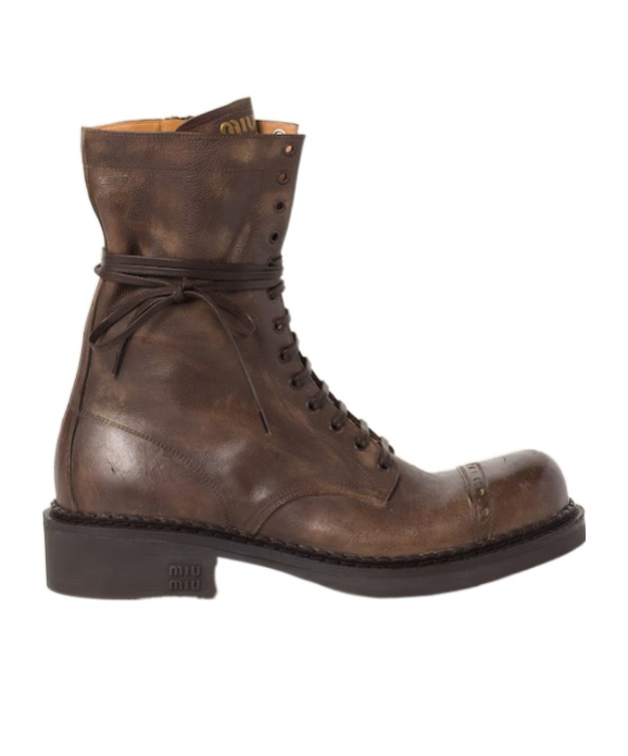 Miu Miu Leather Lace-up Boots In Brown