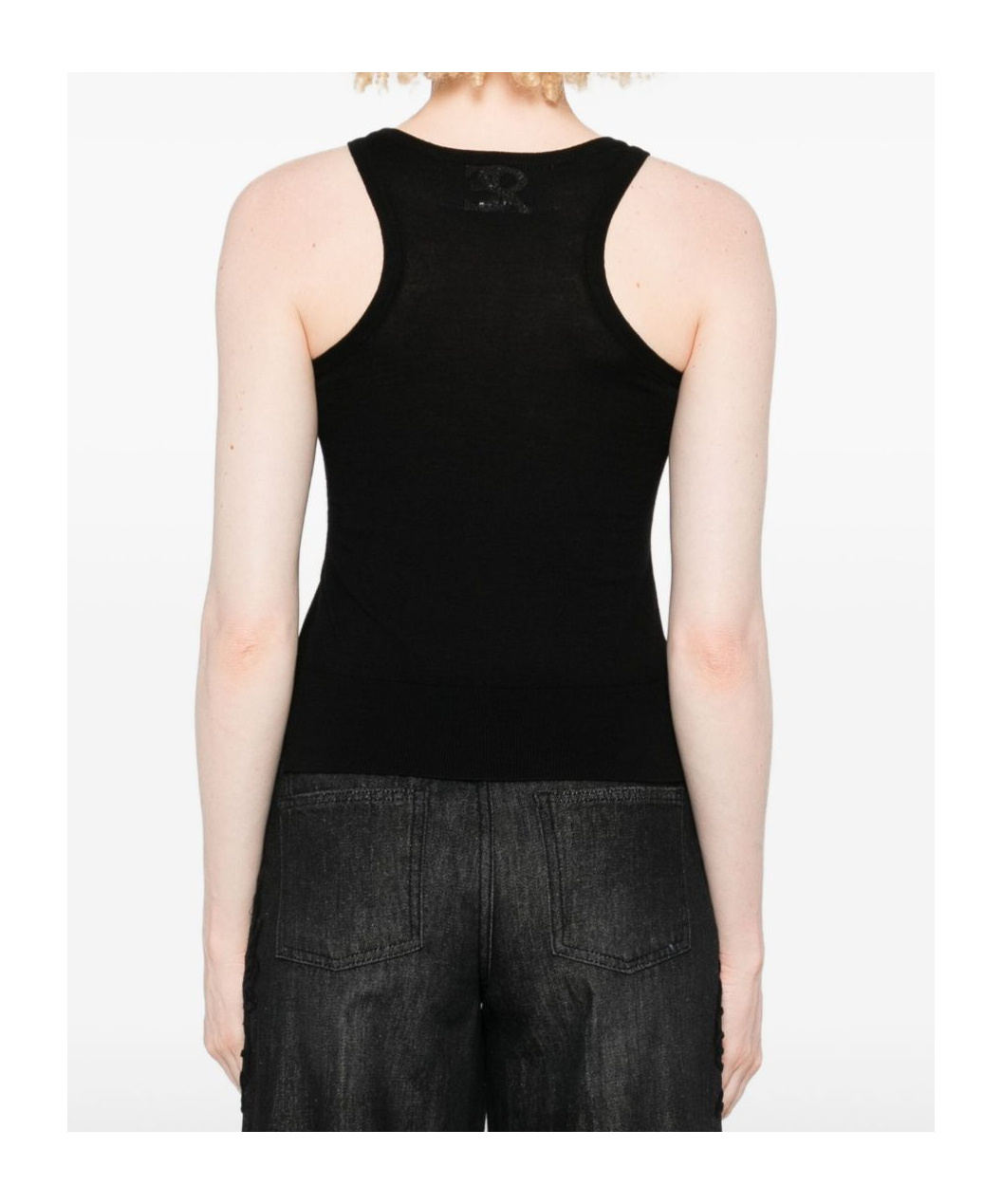 Ermanno Scervino Merino Racerback Tank Top Floral Embroidery In Black