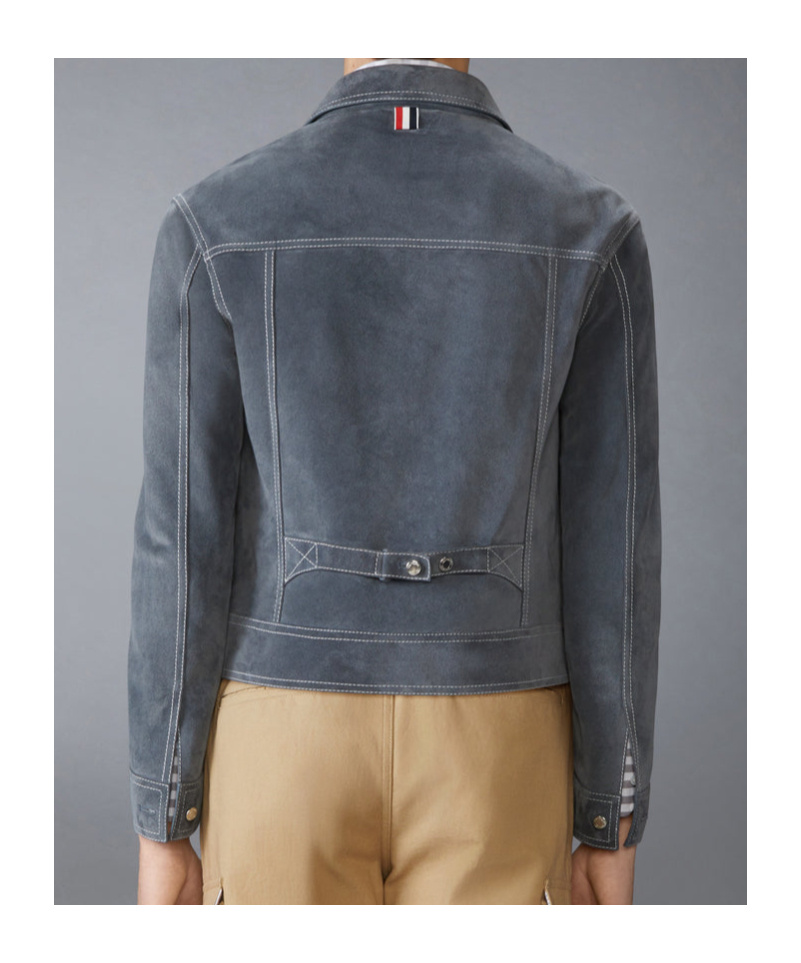 Thom Browne Suede Backstrap Utility Jacket In Gray