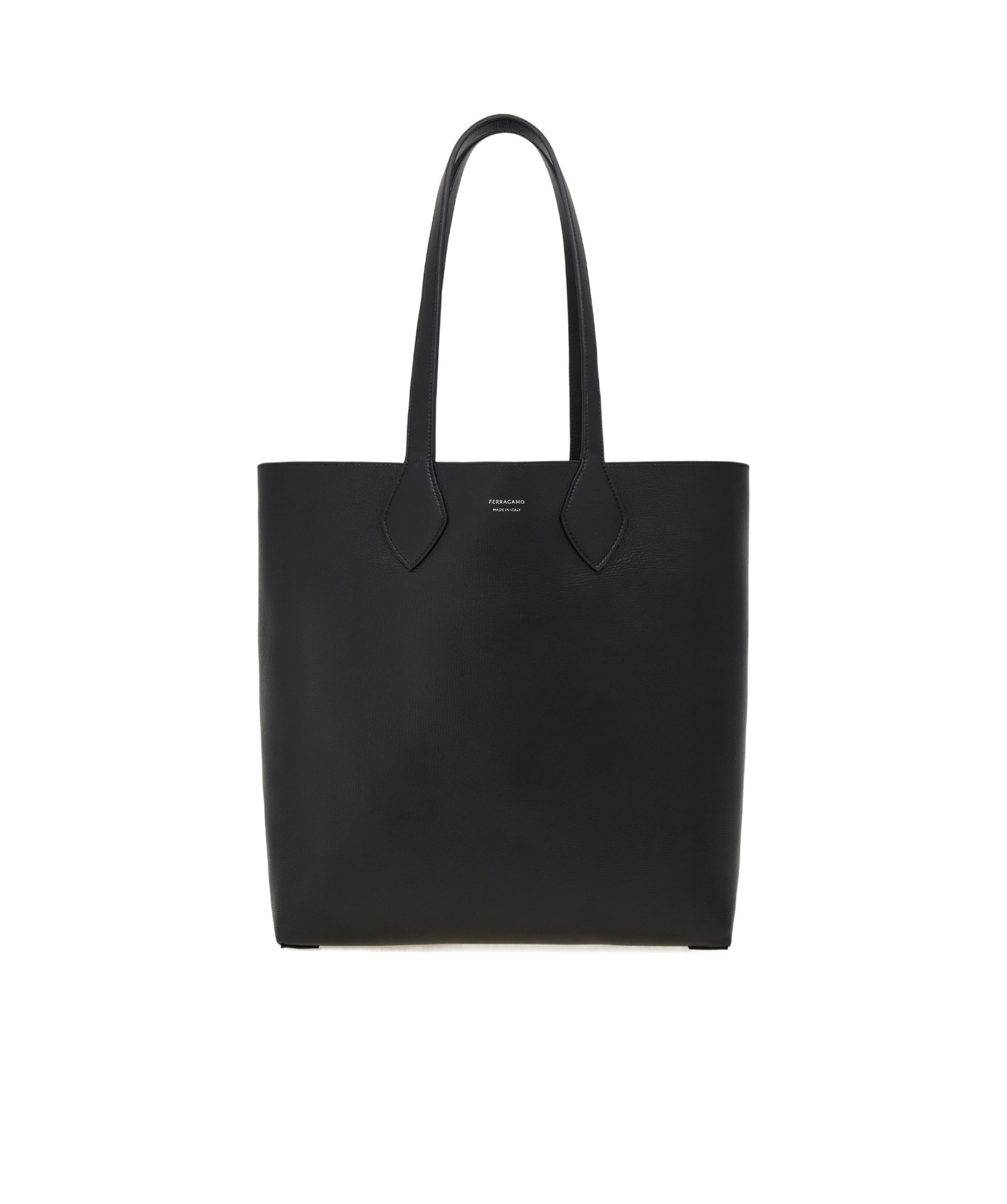 Ferragamo Grained Leather Tote Bag Textured Finish In Black/grey