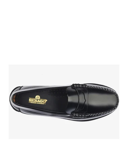 Sebago Round Toe Leather Loafers With Penny Strap In Black
