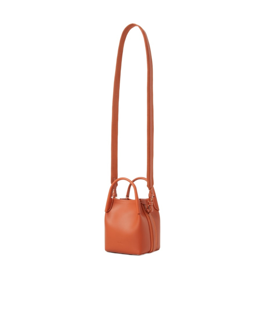 Loro Piana Bale Micro Rounded Leather Top-handle Bag In Orange