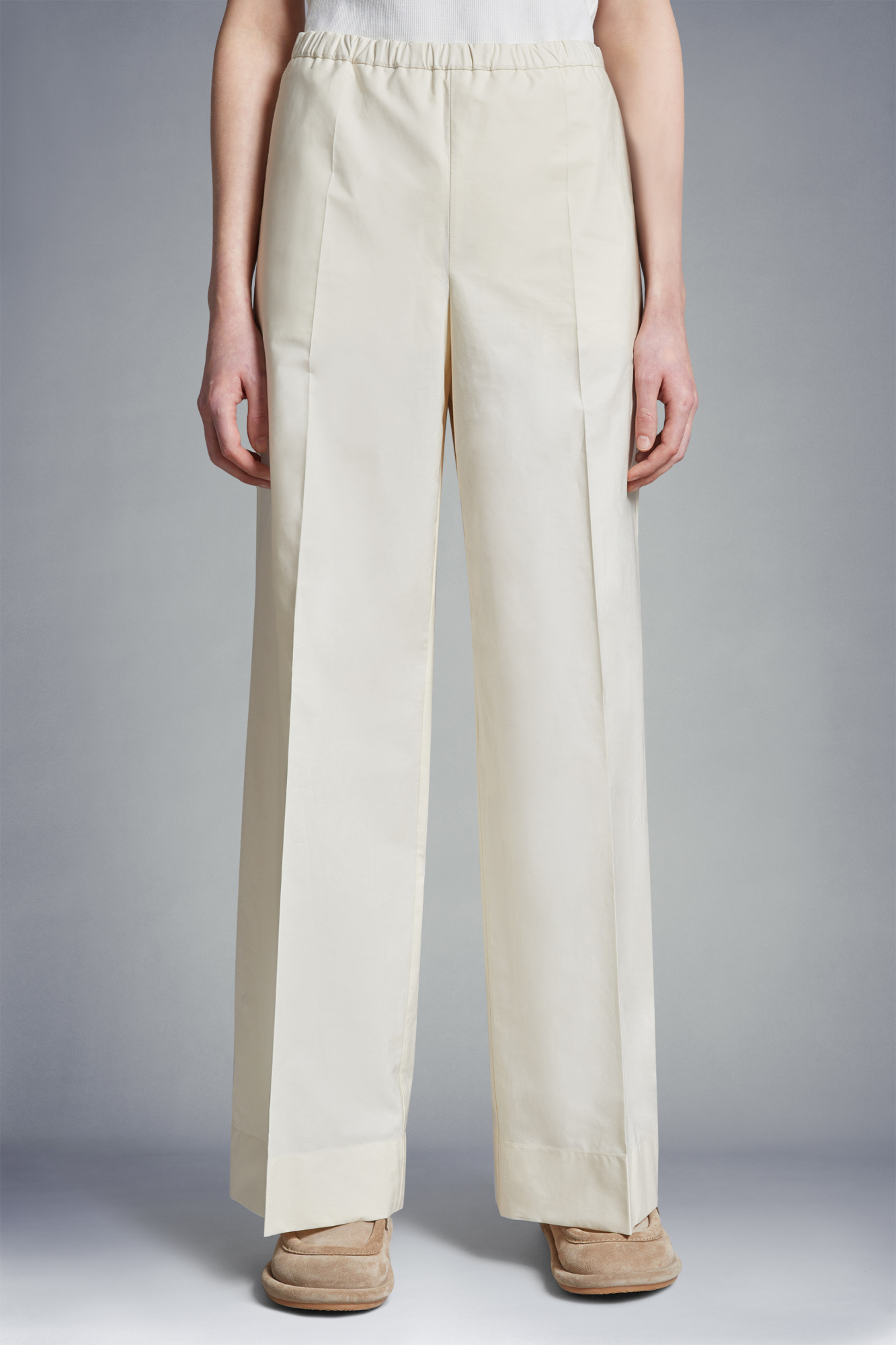 Shop Moncler Poplin Trousers In Nude