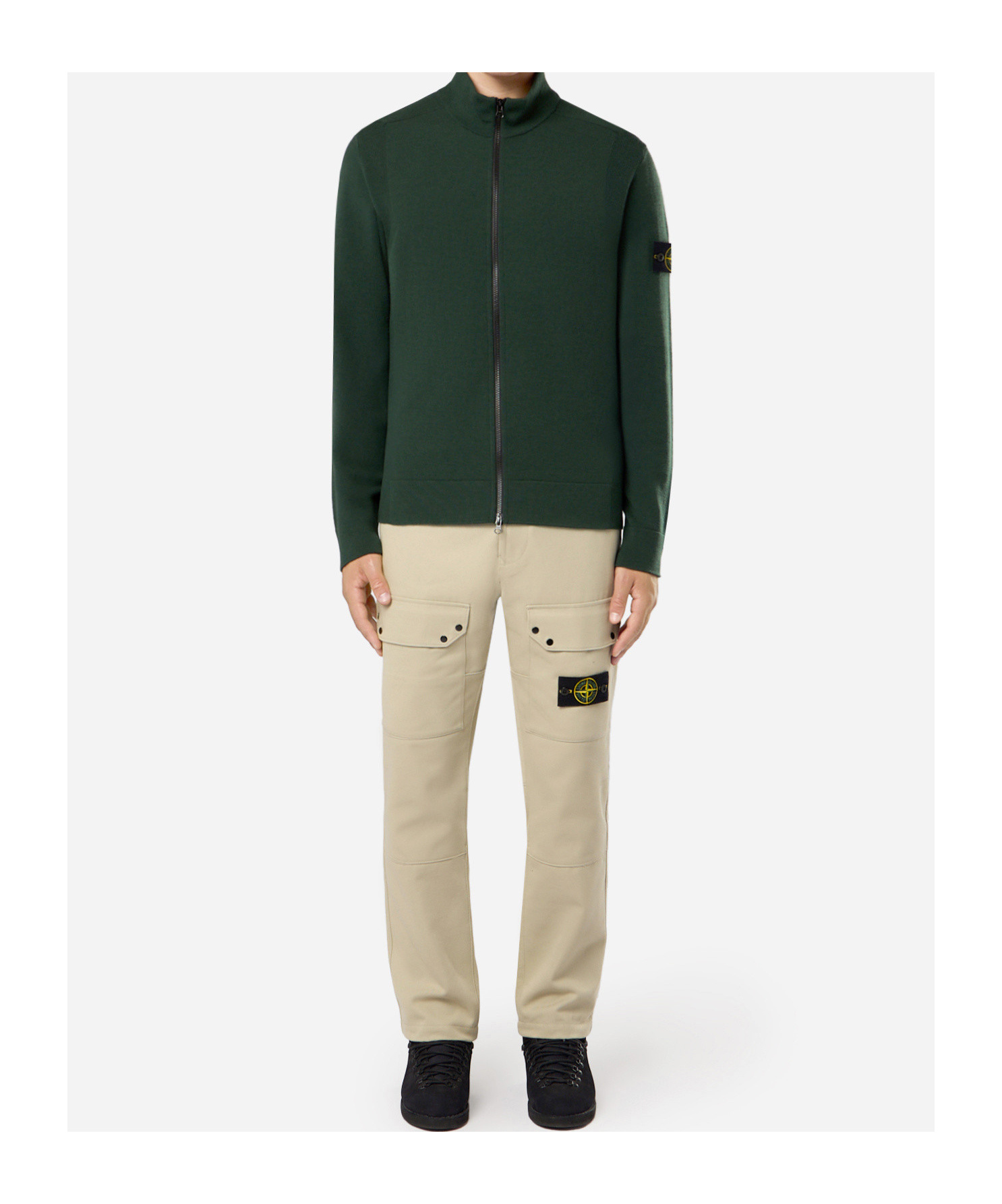 Stone Island Casual Pants With Waist And Loop Straps In White