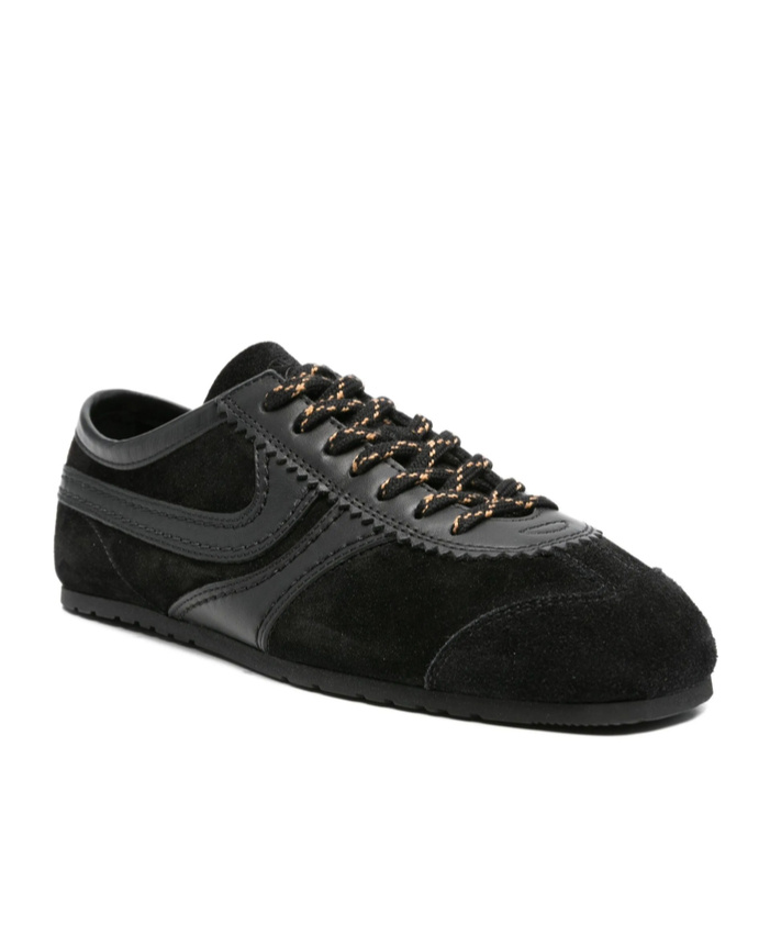 Dries Van Noten Suede Texture Sneakers Featuring Contrast Stitching In Black