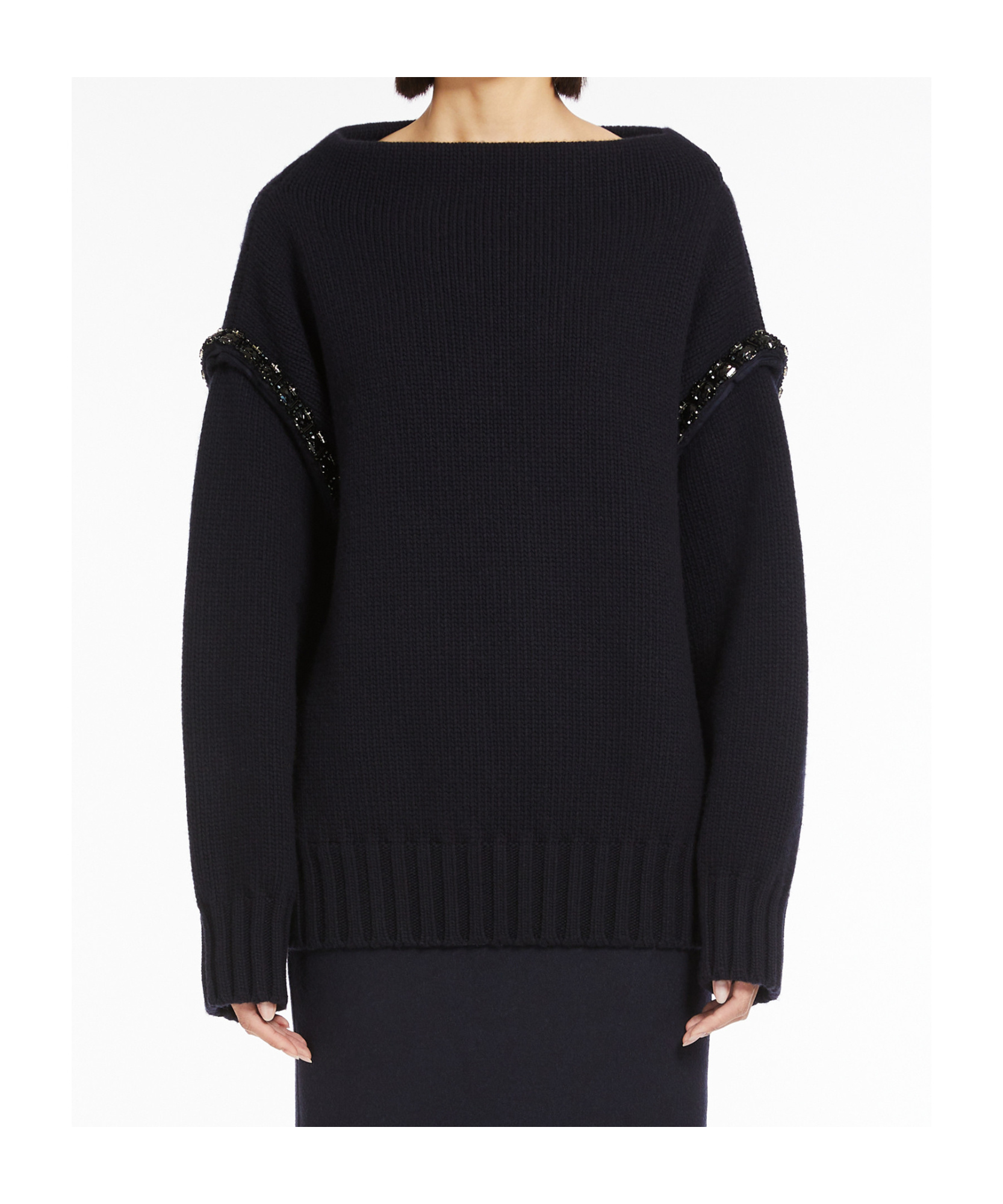 Max Mara Long-sleeved Wool Sweater In Black