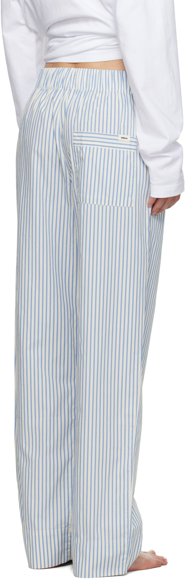 Tekla White & Blue Drawstring Pyjama Pants In Off-white/blue