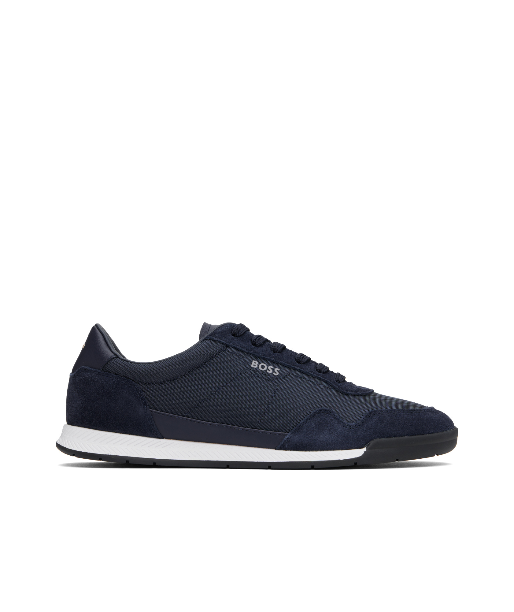 Hugo Boss Navy Mixed-material Lace-up Sneakers In Navy Blue