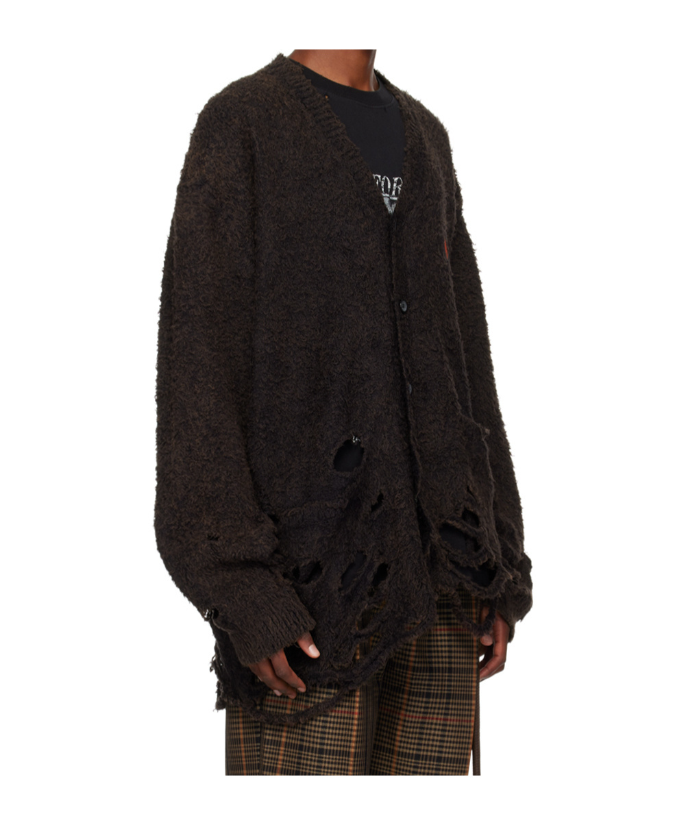 Doublet Distressed-effect Knitted Cardigan In Black