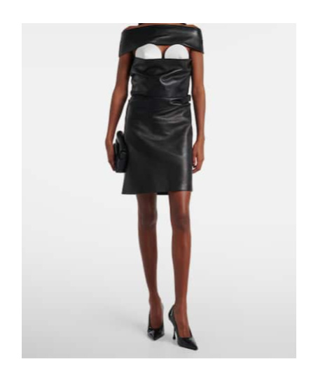 Jean Paul Gaultier Cutout Draped Leather Cocktail Dress In Black