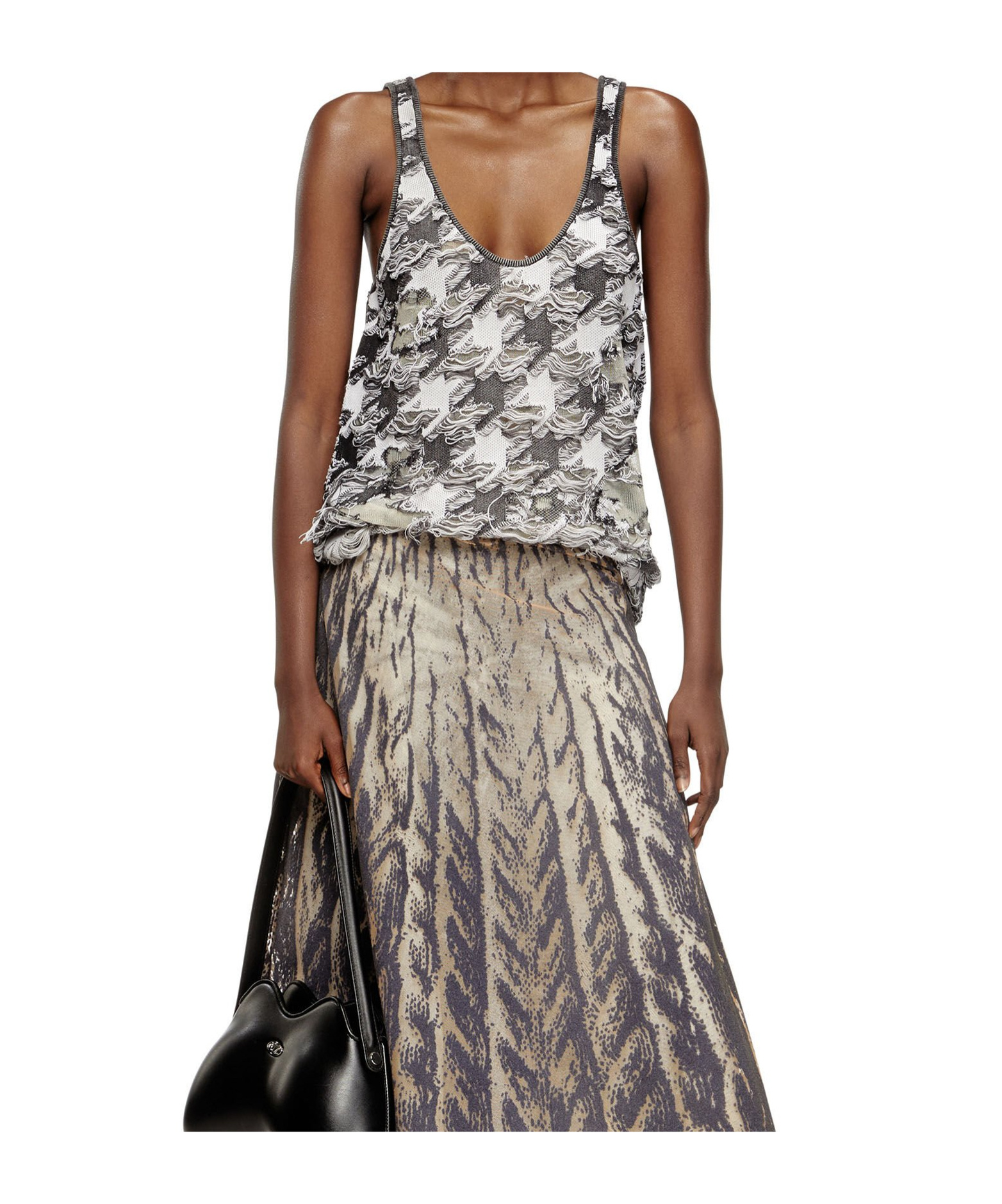 Diesel Houndstooth Jacquard Vest In Black