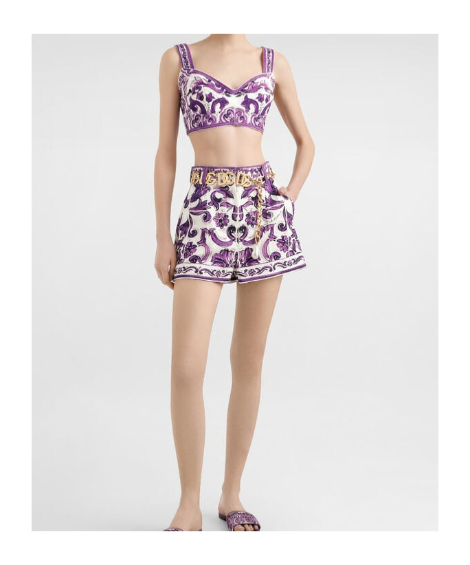 Dolce & Gabbana Dolce  Gabbana Majolica-printed Bustier Top In Purple