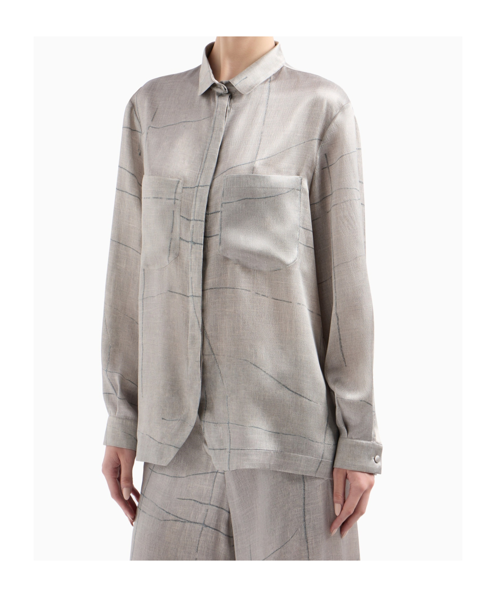 Giorgio Armani Printed Silk Satin Shirt In White