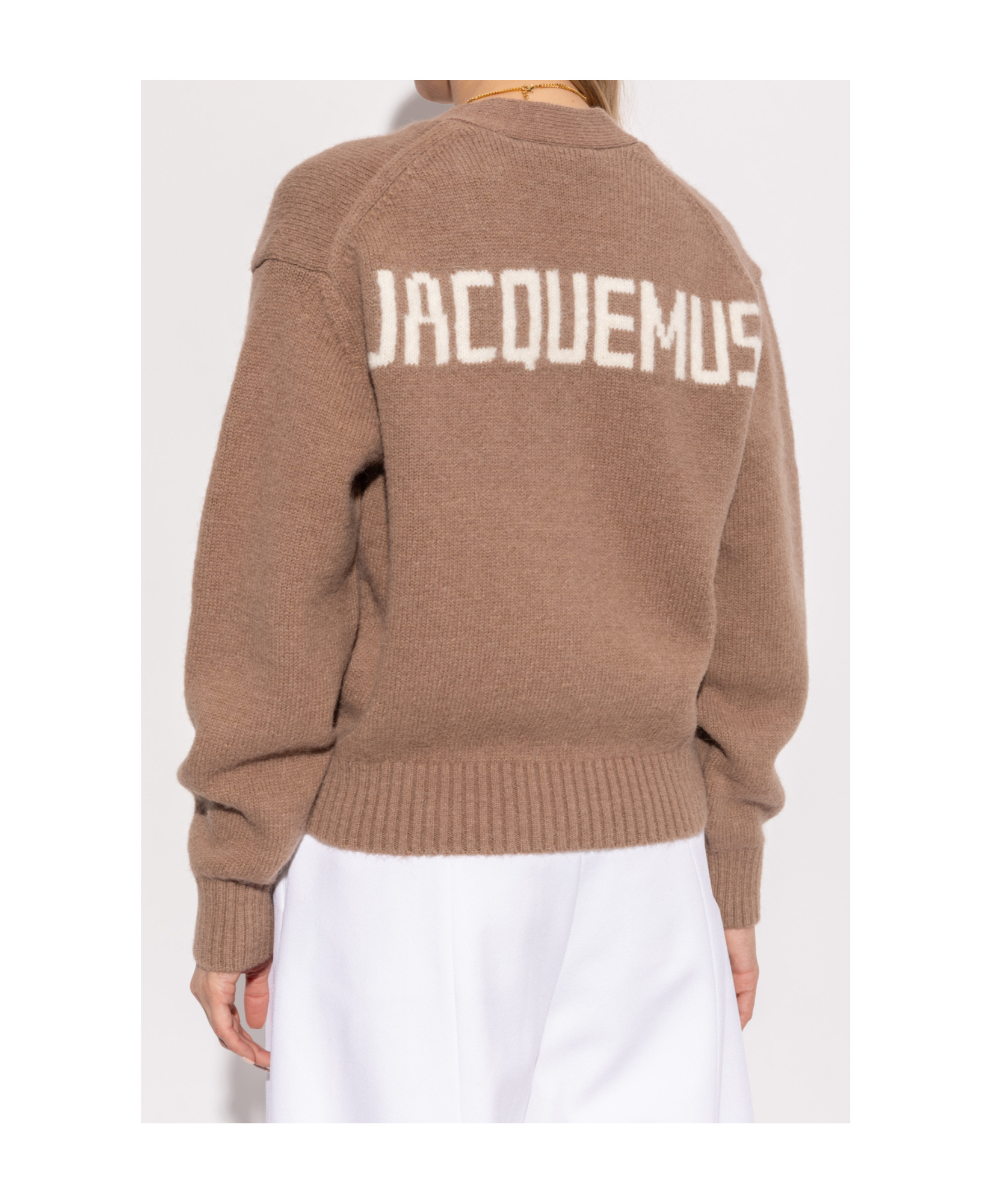 Jacquemus Womens V-neck Branded Alpaca-blend Knit Cardigan In Brown