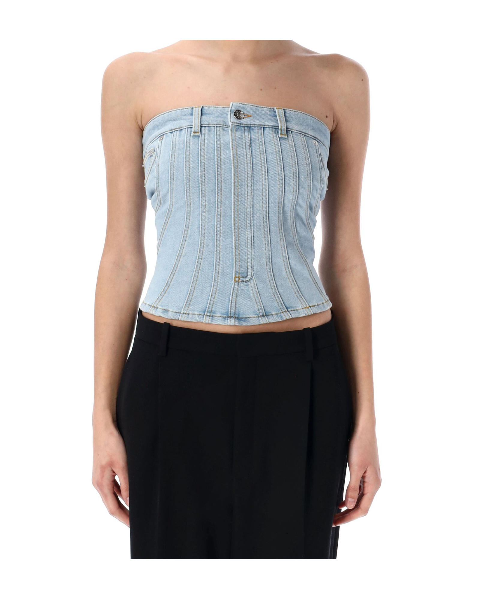 Mugler Women's Denim Bustier Top In Multicolor