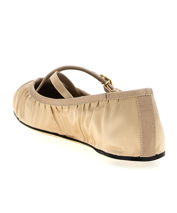 Dolce & Gabbana Elastic Trim Ruched Design Ballerina Flats In Nude