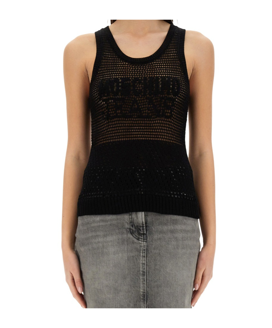 Moschino Logo Mesh Sleeveless Top In Black