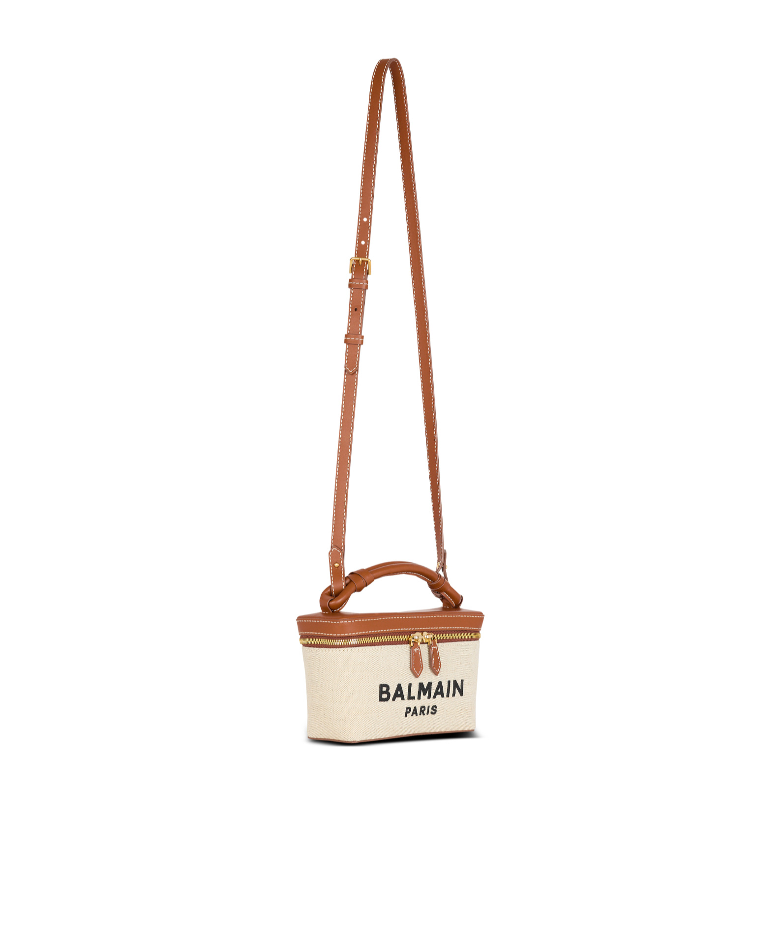 Shop Balmain B-army Vanity Case In Canvas And Leather In White