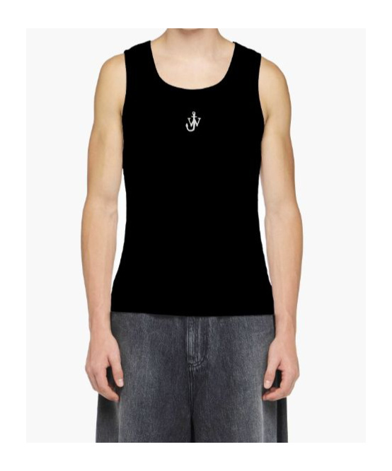 Jw Anderson Black Sleeveless Top With Logo Embroidery On The Front In Black