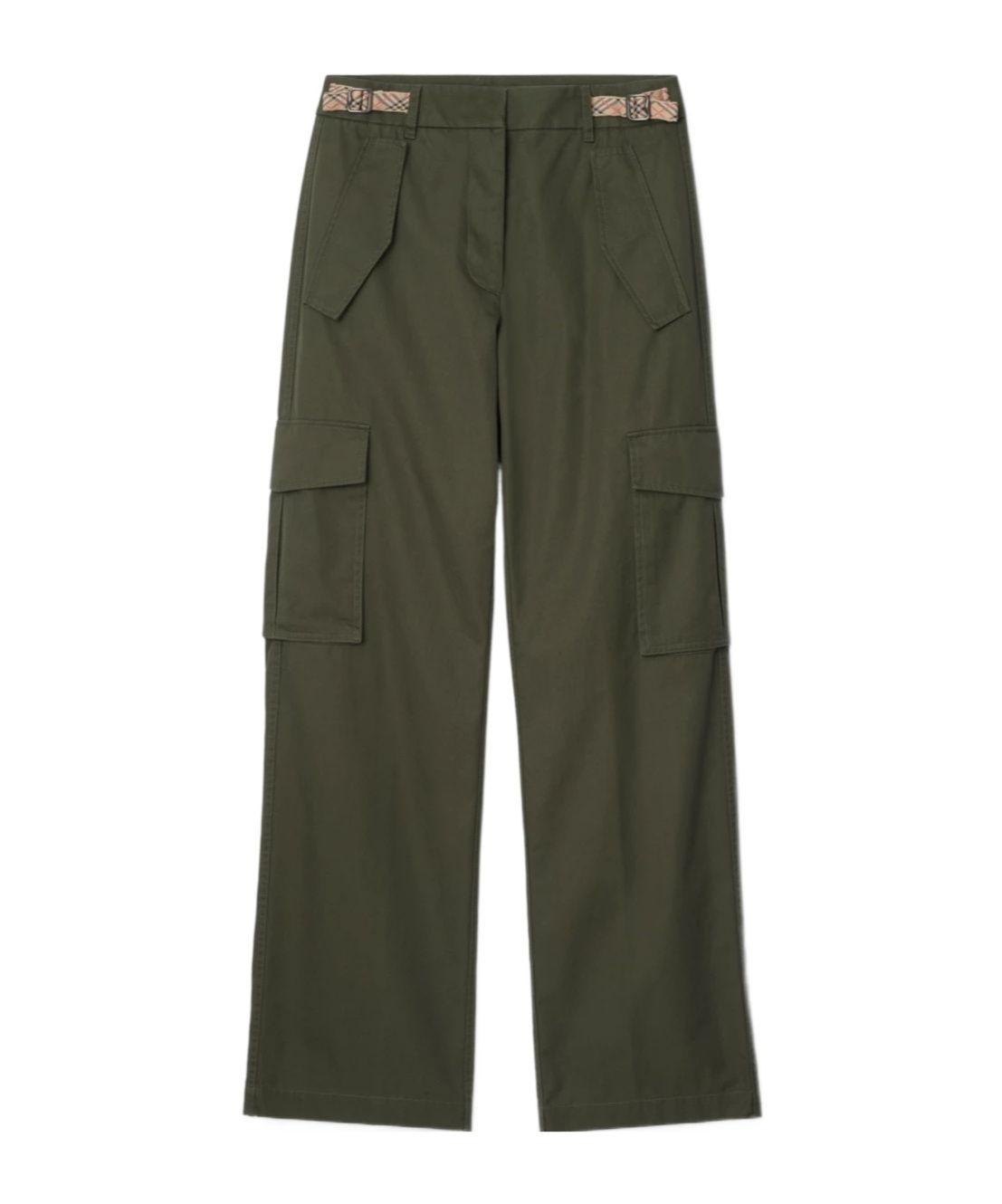 Burberry Check Trim Gabardine Cargo Trousers In Green