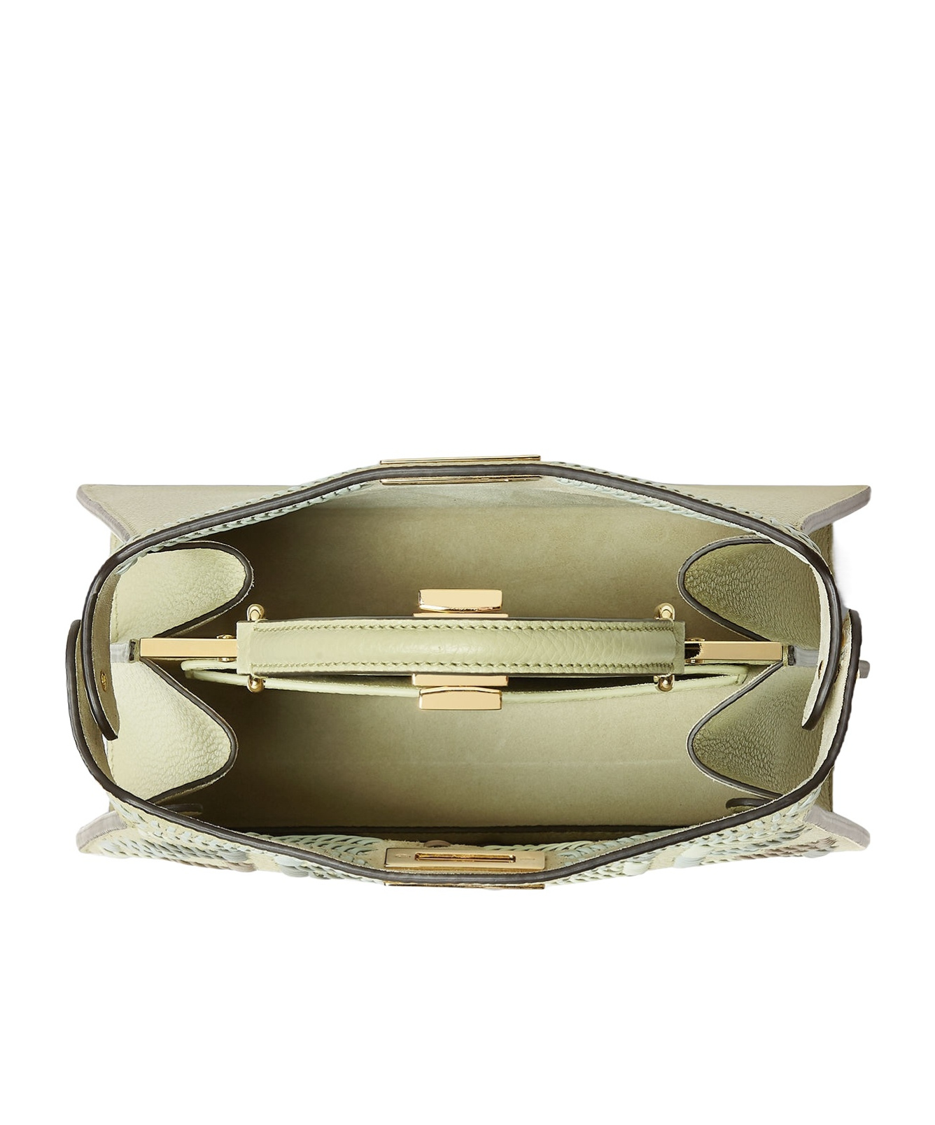 Fendi Peekaboo Iseeu Small Sage Green Leather Bag With Ff Interlacing In Sage Green