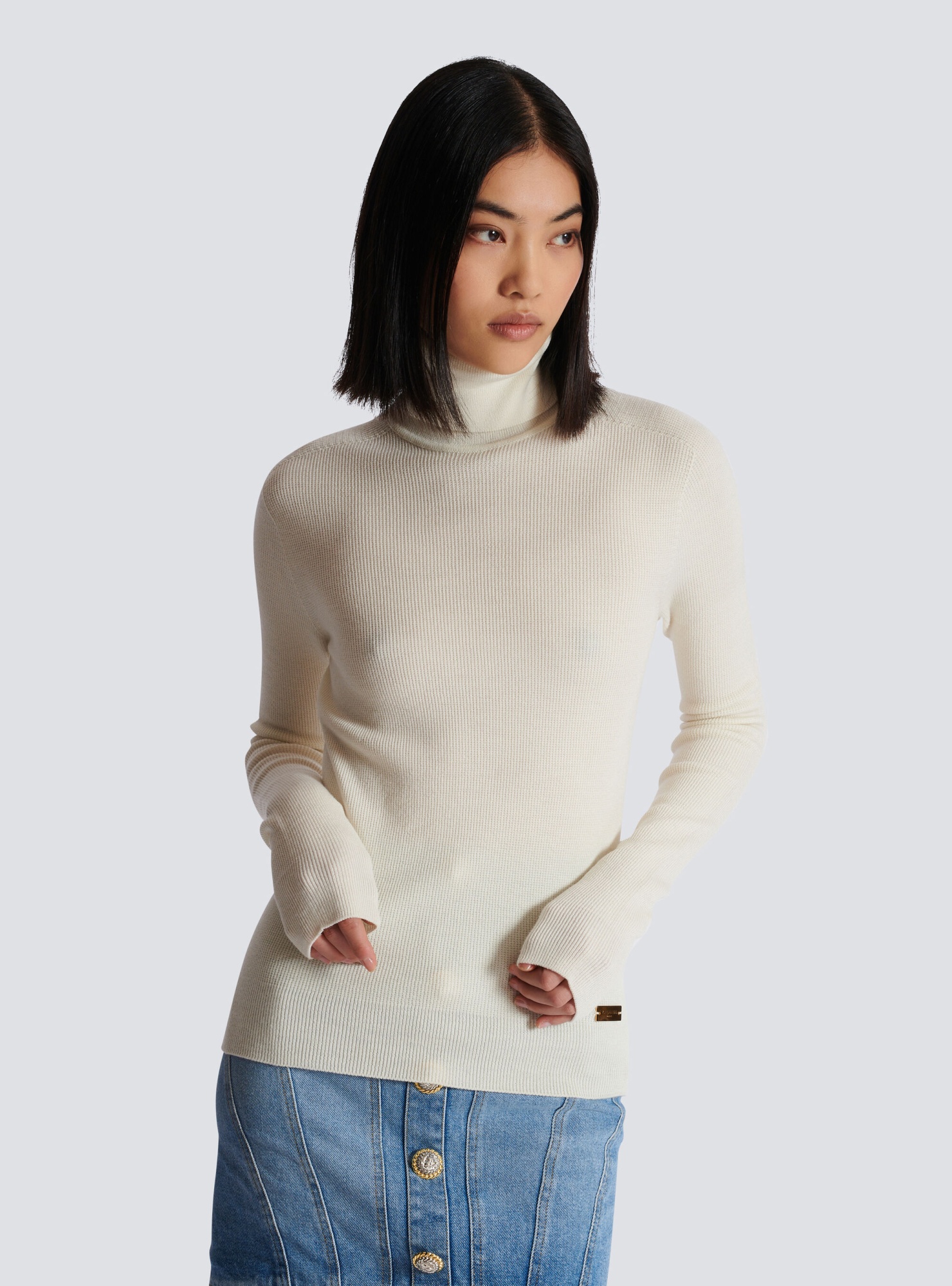 Shop Balmain Knitted Turtleneck Jumper In White