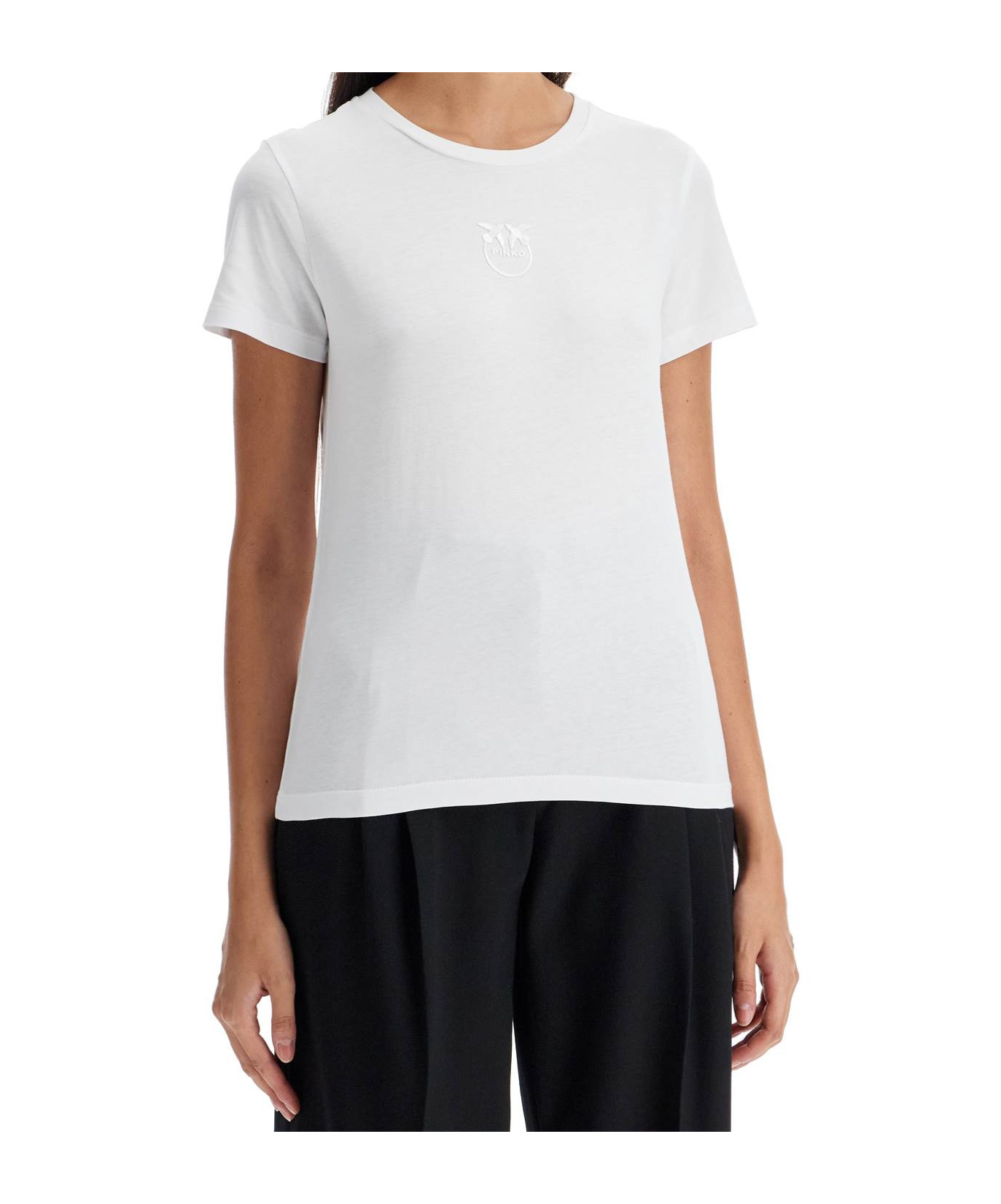 Shop Pinko Love Birds-embroidered T-shirt In White