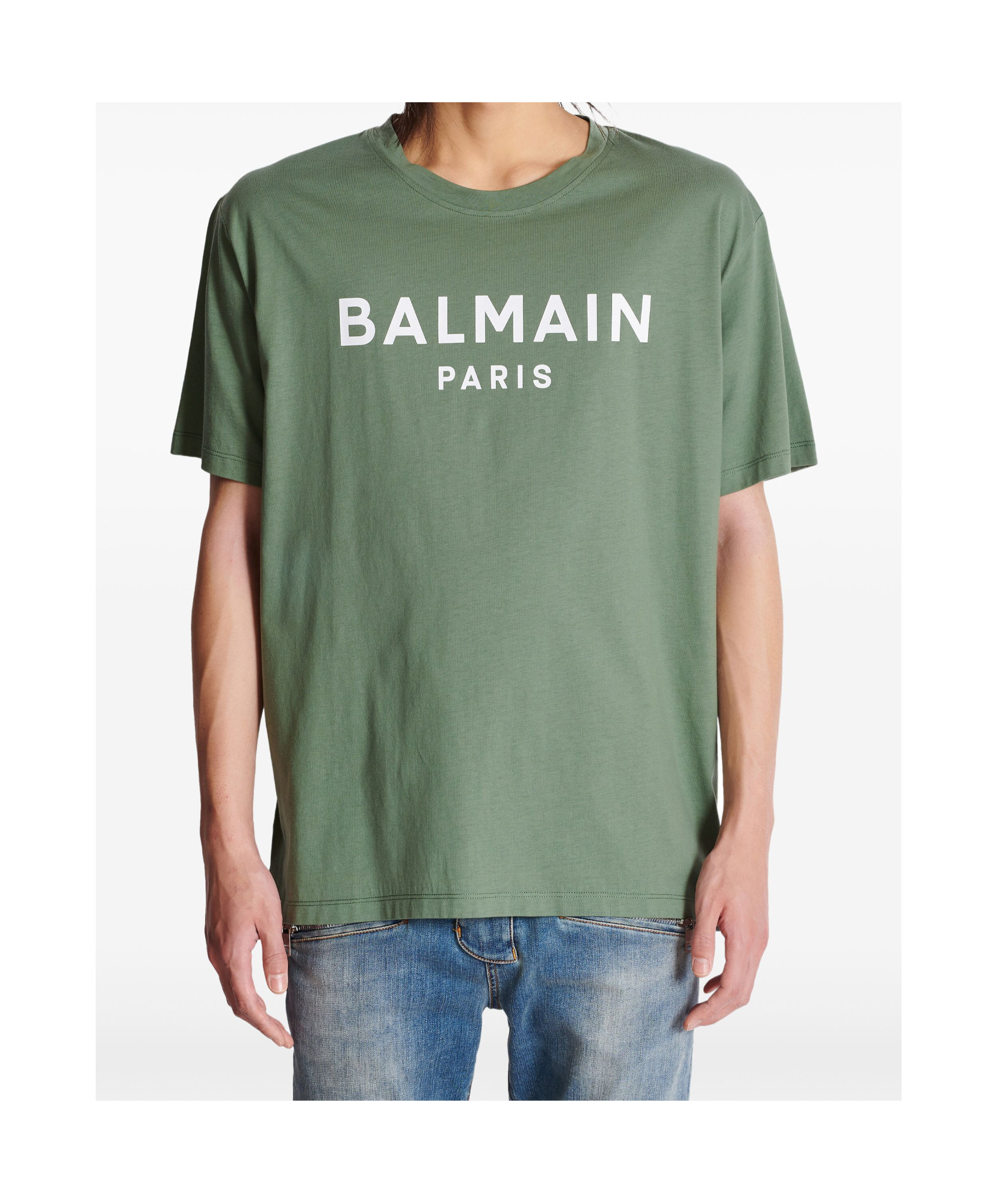Balmain Men T-shirt With Logo In Green
