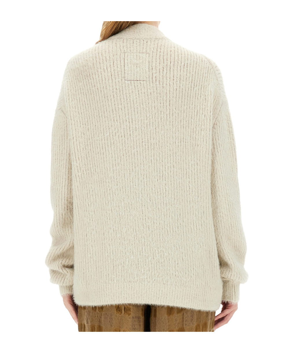 Uma Wang Ribbed Knit Cardigan With Plush Texture And Zipper Closure In White