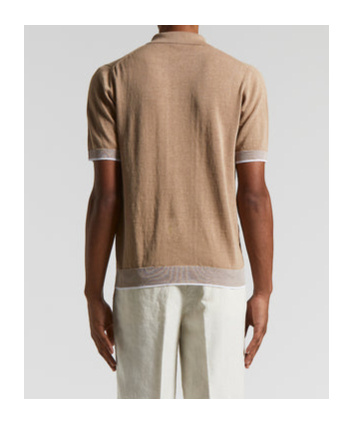 Peserico Polo Shirt In Linen And Cotton Yarn In Brown