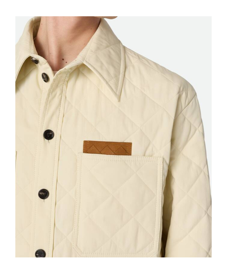 Bottega Veneta Quilted Tech Cotton Jacket With Chest Pockets In Neutral