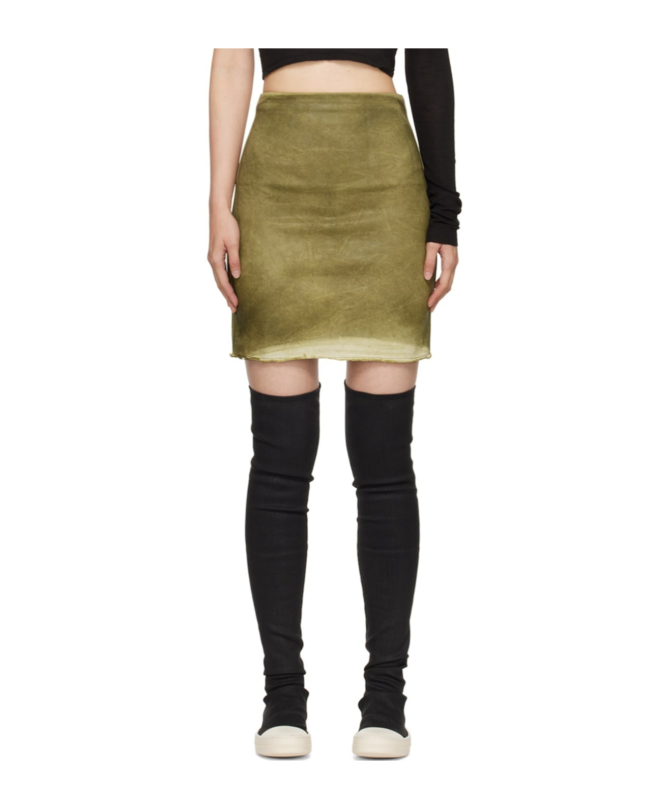 Rick Owens Drkshdw Green Porterville Dirt Denim Miniskirt In Green