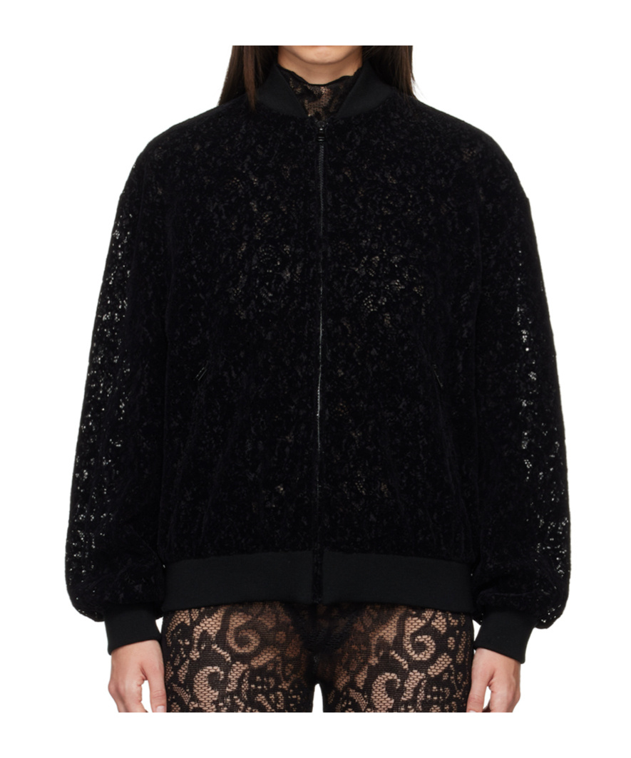 Moschino Lace Zipper Casual Jacket In Black