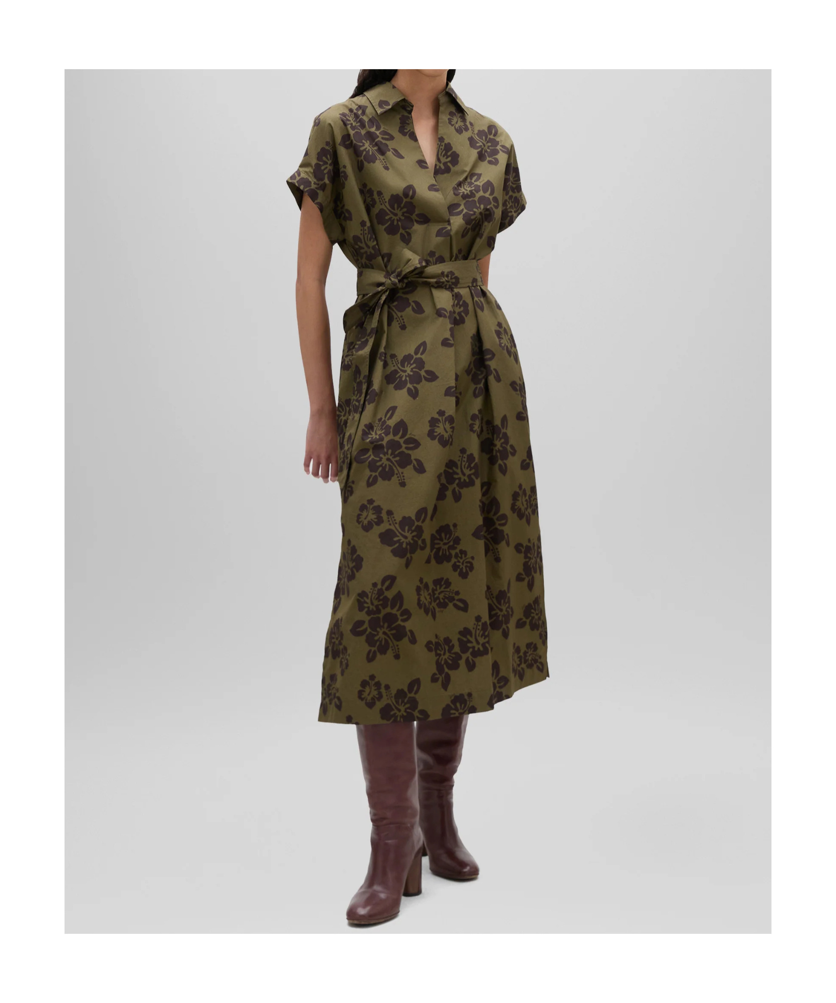Aspesi Midi Dress With Floral Print And V-neckline