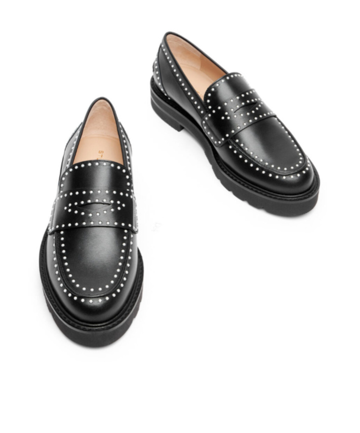 Stuart Weitzman Parker Lift Mini Pearl Loeafers In Black