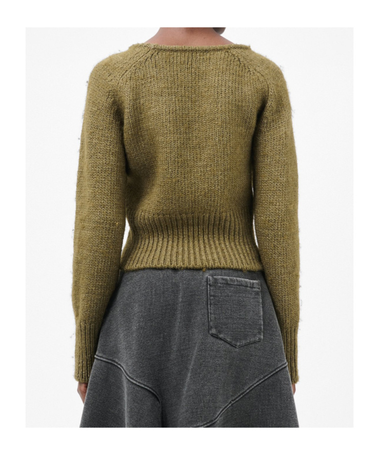 Our Legacy Cropped Brown Knitted Sweater In Green