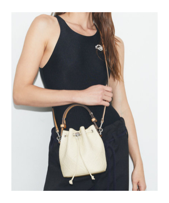 Tory Burch T Monogram Pebble Mini Bucket Bag In White